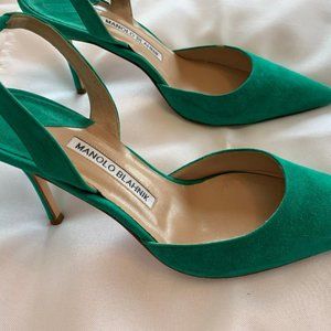 Manolo Blanik Green Suede "Carolyne" Slingbacks, Size 7M, Worn 1x Only